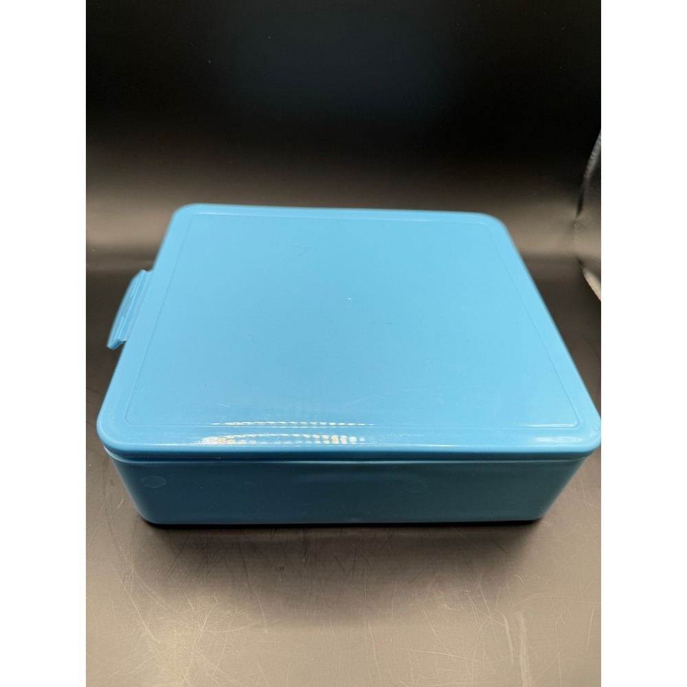 Vintage Blue Plastic Bento Lunch Box Container 6 Compartment All in One